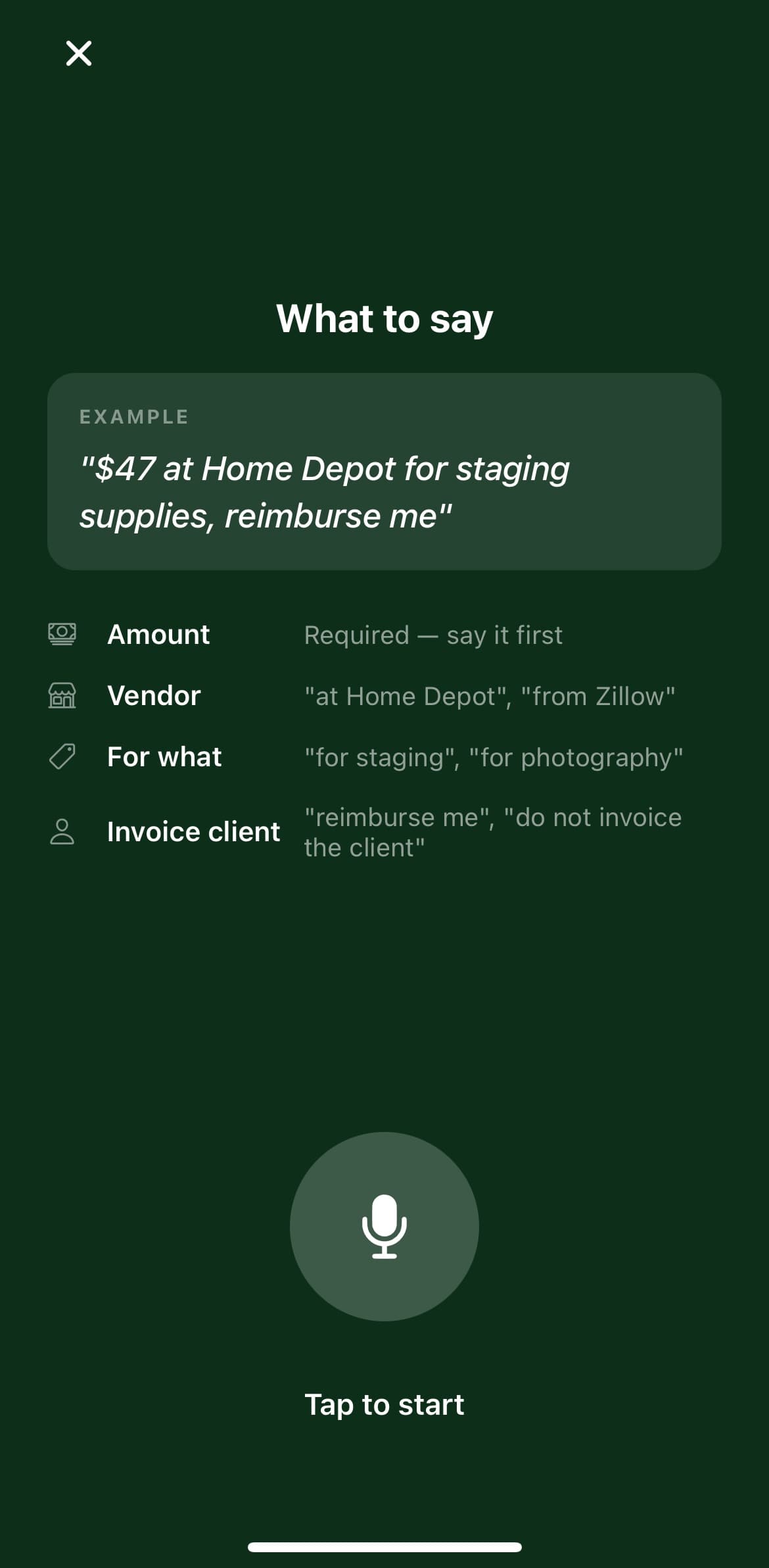Expense capture — voice & photo